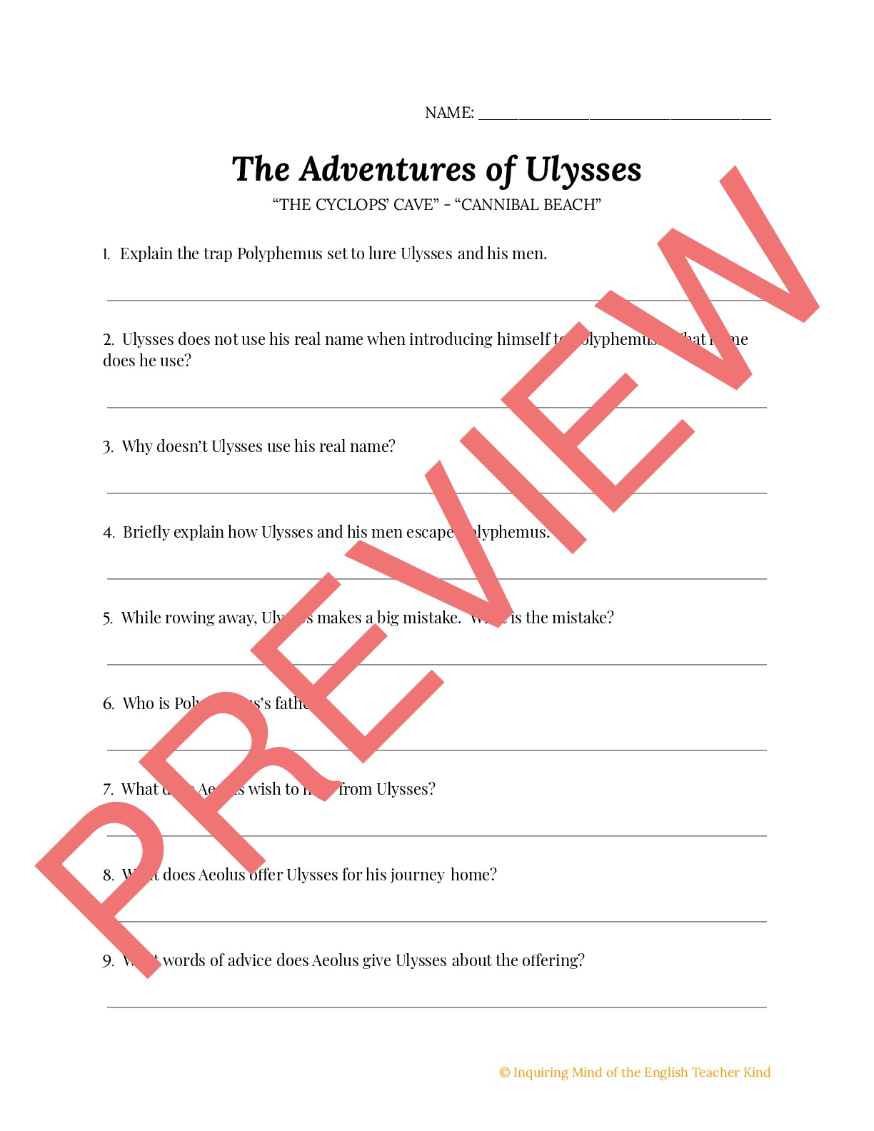The Adventures of Ulysses Quiz (Cyclops' Cave Cannibal Beach