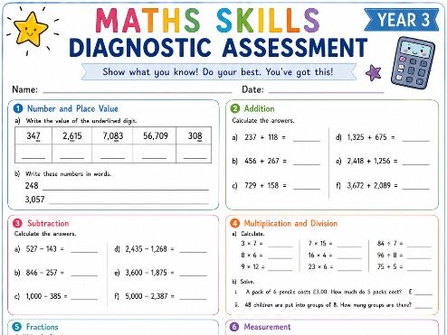Year 3 Maths Skills Diagnostic Assessment | KS2 Maths Baseline Assessment | Start of Year 3