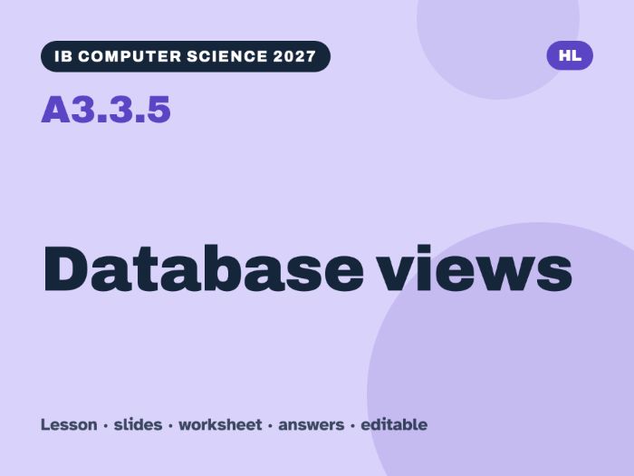 IB Computer Science 2027 – A3.3.5 Database views – Lesson & Worksheet