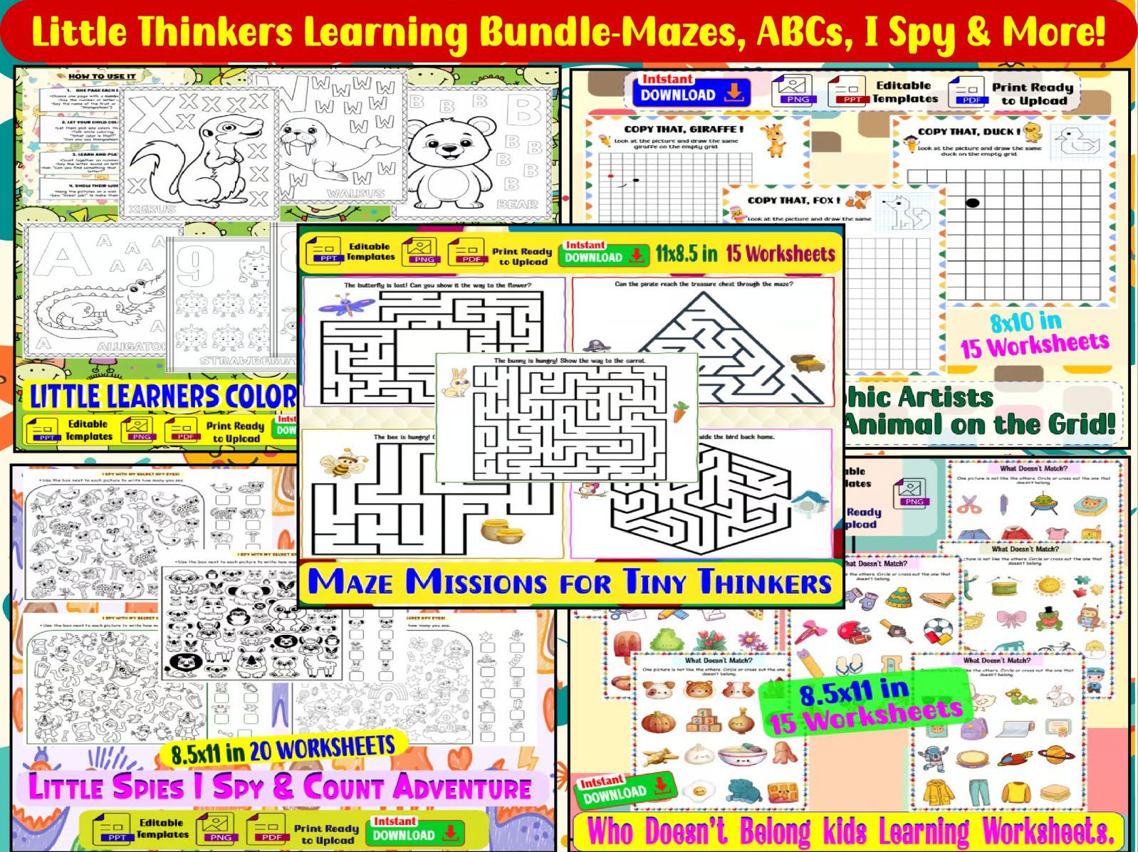 Little Thinkers Learning Bundle – Mazes, ABCs, I Spy & More!