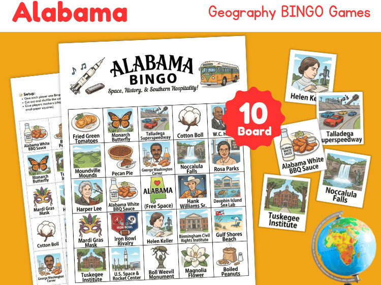 Alabama Geography Bingo | State Study Printable Game
