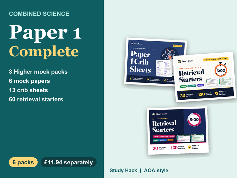 GCSE Combined Science Paper 1 Complete: Mocks, Crib Sheets and Retrieval Starters (AQA-style)
