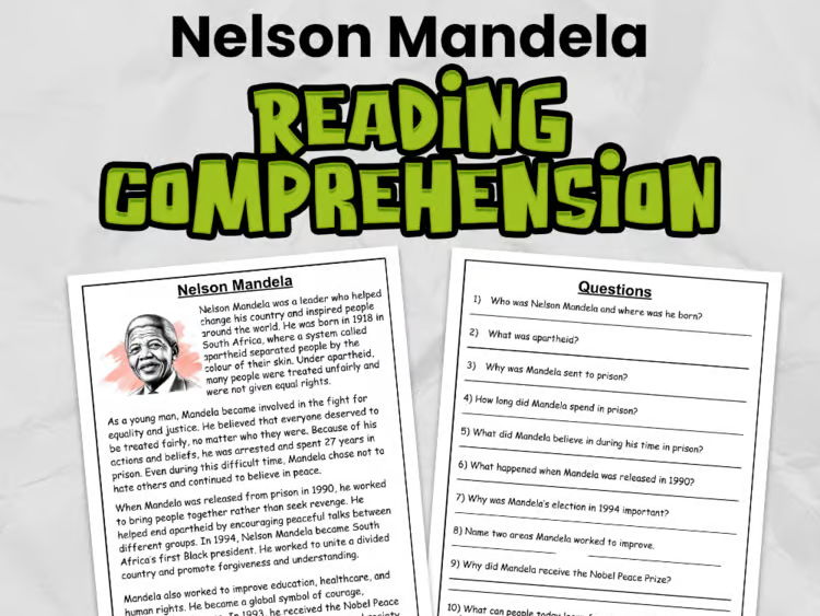 Nelson Mandela Reading Comprehension for KS2 & Gr 3 - 5 | Guided Reading Task