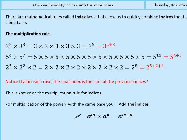 Multiplication Law of Indices