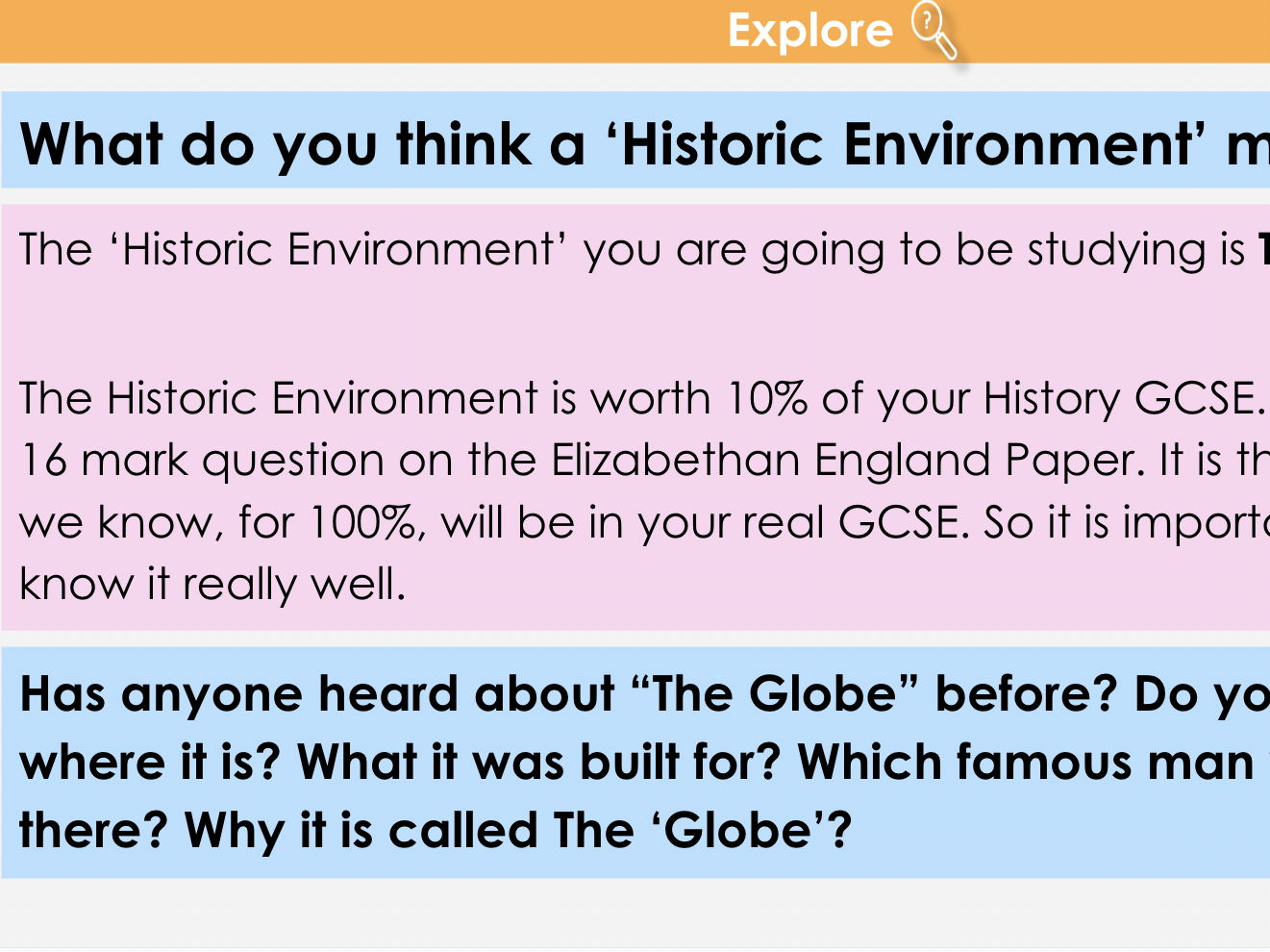 The Globe / AQA Elizabethan England / Historic Environment / 7 Lesson