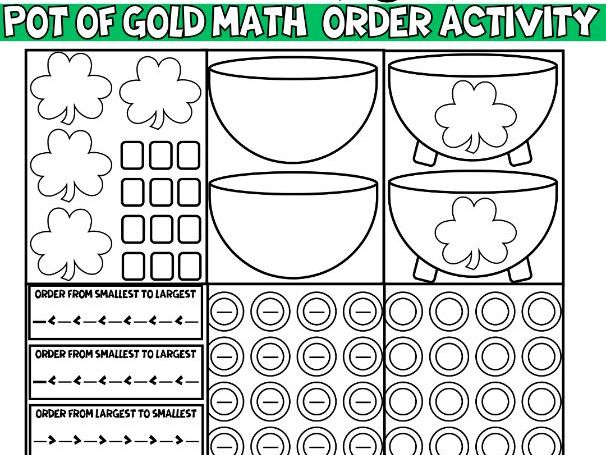 St. Patricks Day Fractions Craft | Pot Of Gold Ordering Math Activity & Bulletin Board