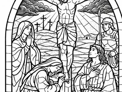 Good Friday Easter Stained Glass Window Colouring Page