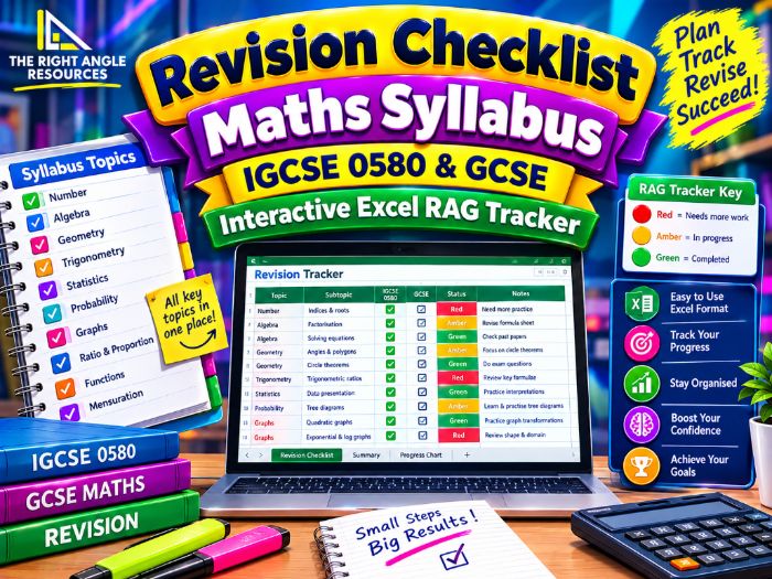 Revision Checklist | Maths Syllabus  IGCSE 0580 & GCSE  | Interactive Excel RAG Tracker
