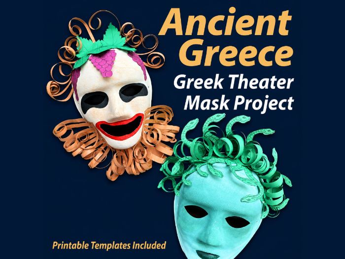 Ancient Greece Art Project, Greek Theatre Masks, Printable Templates