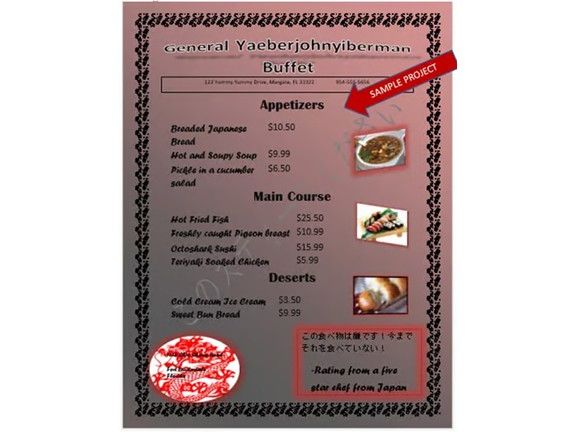 Restaurant Menu Lesson Activity for Teaching Microsoft Word Skills