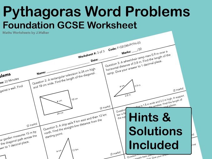 GCSE Maths Worksheet: Pythagoras Word Problems - Foundation Tier