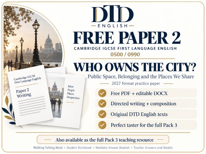 FREE Cambridge IGCSE First Language English 0500 / 0990 Paper 2 - 2027 - Who Owns the City?