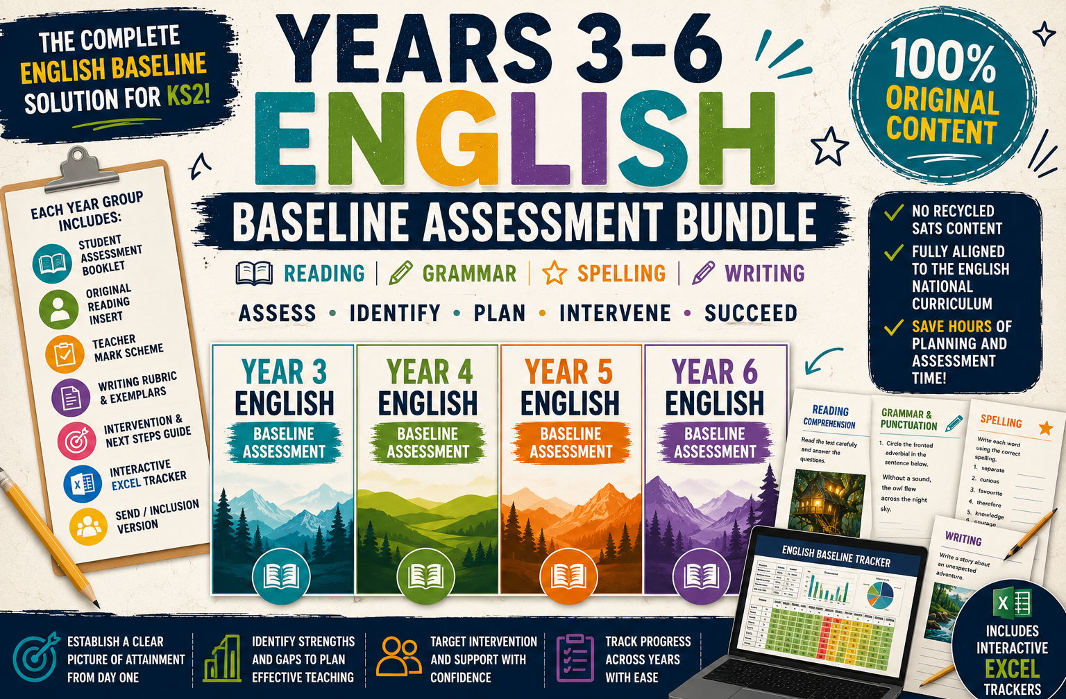 Years 3–6 English Baseline Assessment | Complete KS2 Assessment Toolkit | Reading, Grammar, Spelling & Writing
