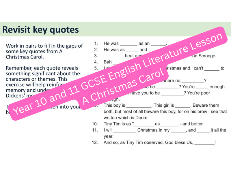 A Christmas Carol Revision Lesson: Key Quotes and Essay Practice
