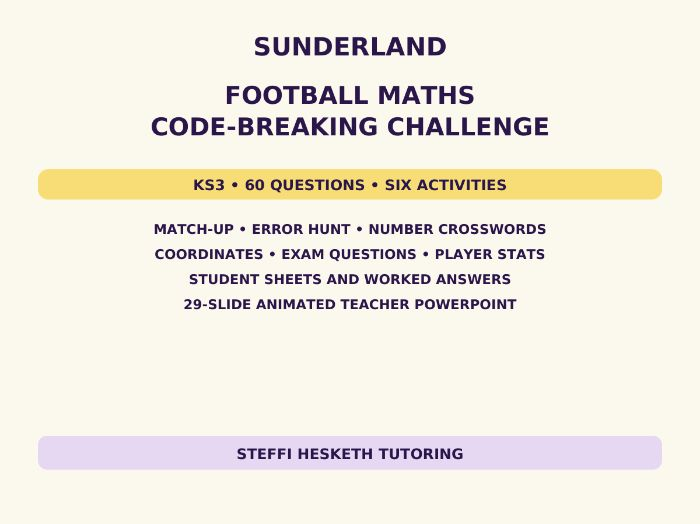 Sunderland Football Maths Code-Breaking Challenge – KS3