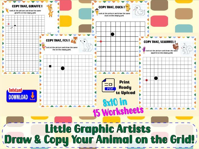Little Graphic Artists: Draw & Copy Your Animal on the Grid!