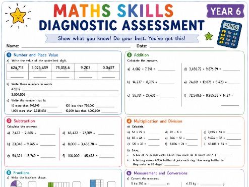 Year 6 Maths Skills Diagnostic Assessment | KS2 Maths Baseline Assessment | Start of Year 6