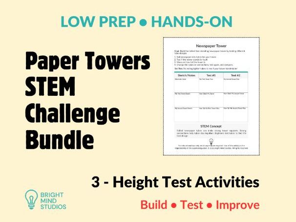 Primary Paper Towers STEM Challenge Bundle | 3 Height ����Vlogt Activities for KS1 & KS2 Learners