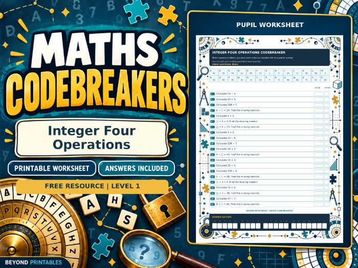 FREE Integer Four Operations | Maths Codebreaker | Answers Included