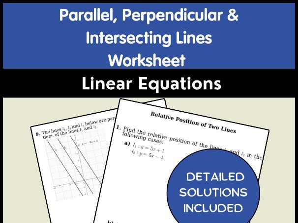 Parallel, Perpendicular & Intersecting Lines Worksheet | Linear Equations