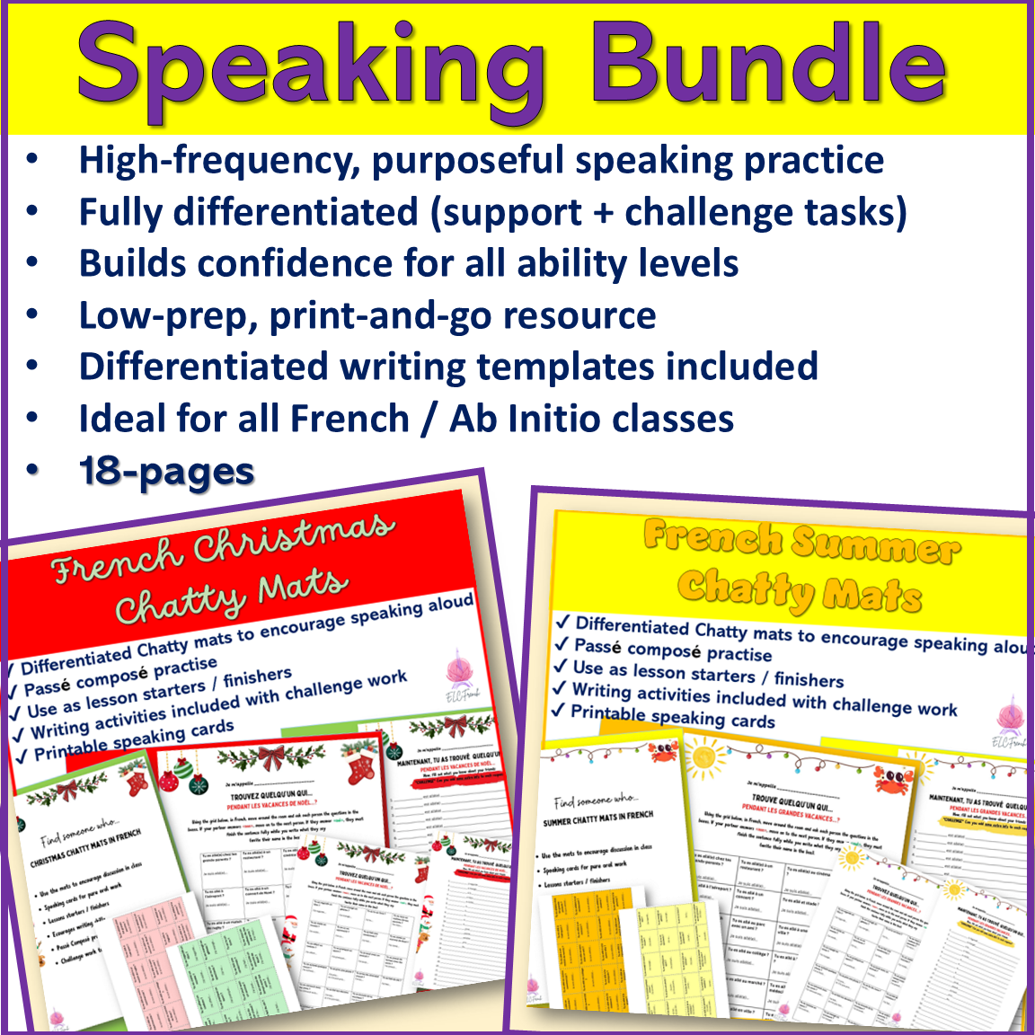 Seasonal French Speaking Practice Bundle | Summer + Christmas | Differentiated | Low Prep