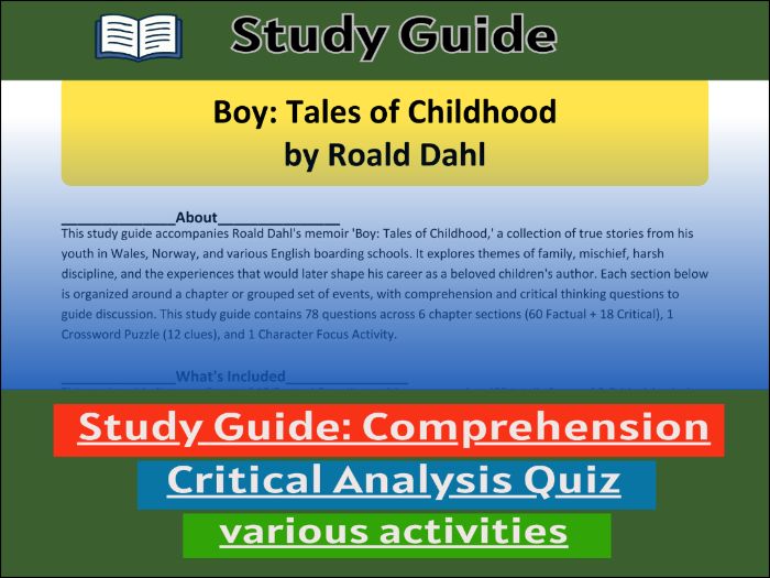 Boy: Tales of Childhood by Roald Dahl- study guide & Activities