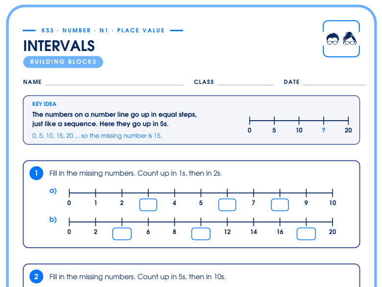Number Lines & Intervals | 4-Tier Differentiated Worksheet | KS3 Place Value + Answers