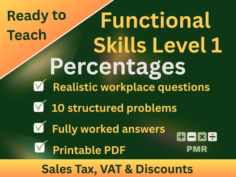 Functional Skills Percentages L1 Worksheet