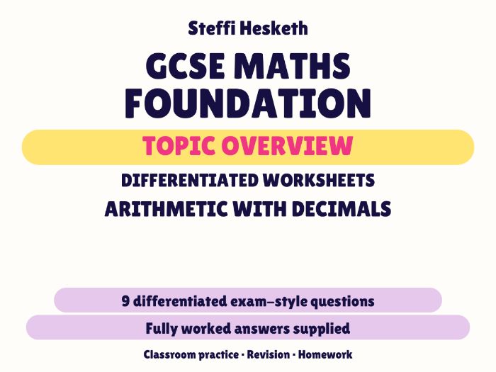 GCSE Foundation Arithmetic with Decimals | Topic Overview Differentiated Worksheet