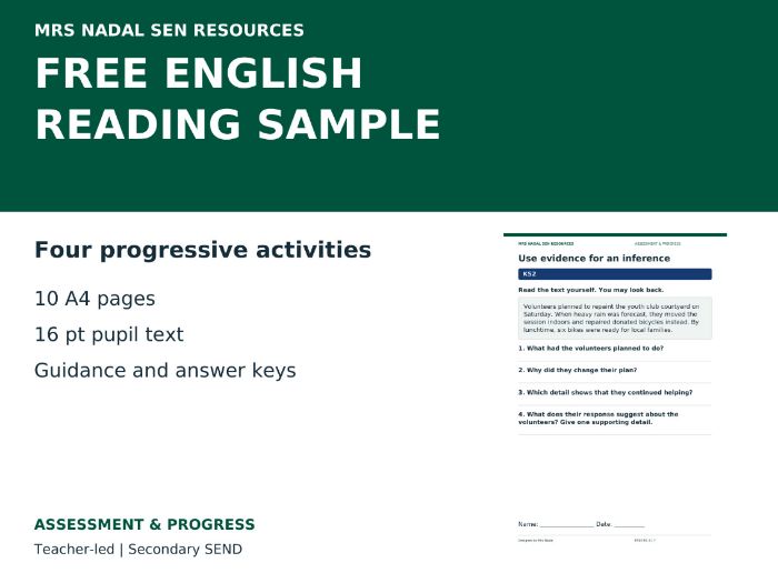 FREE SEN English Reading Sample | 4 Levels