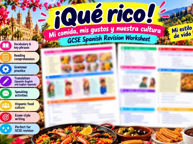 GCSE Spanish Food & Drink Revision Worksheet | ¡Qué rico! | Grammar, Reading & Translation
