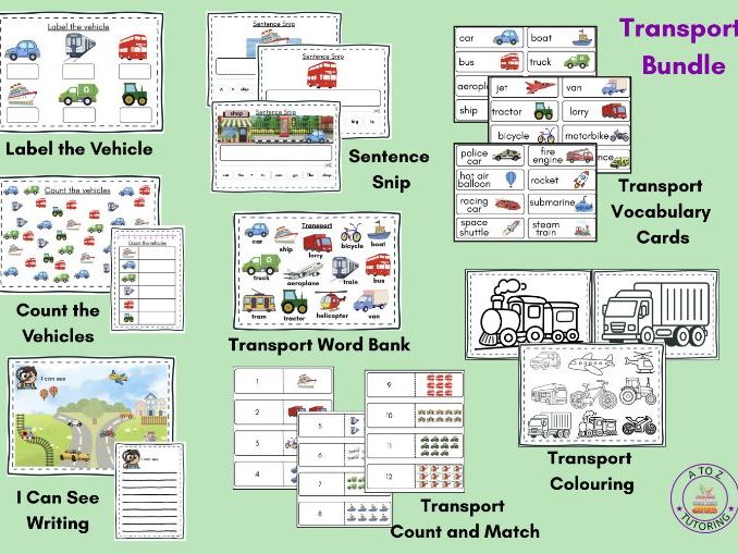 EYFS Transport Topic Bundle - Phonics, Maths, Writing and Continuous Provision Activities
