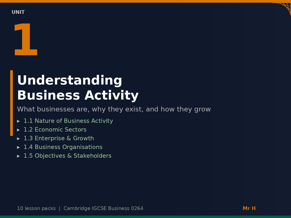 Cambridge IGCSE Business 0264 | Unit 1 Complete Lesson Pack Bundle | Understanding Business Activity