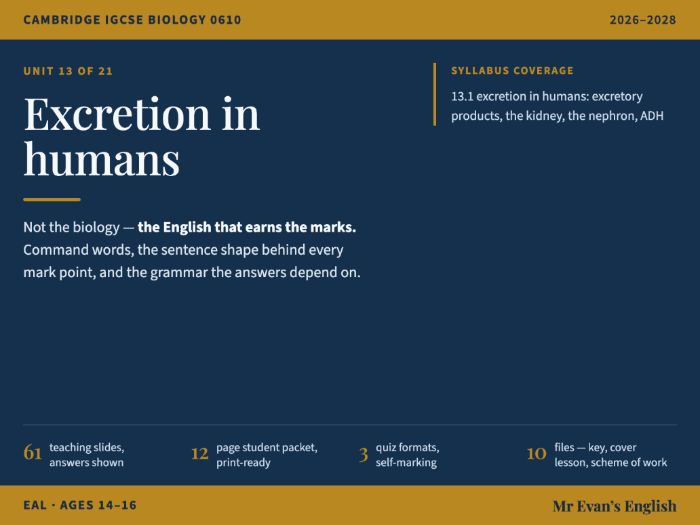 IGCSE Biology 0610 U13 Excretion in humans — EAL