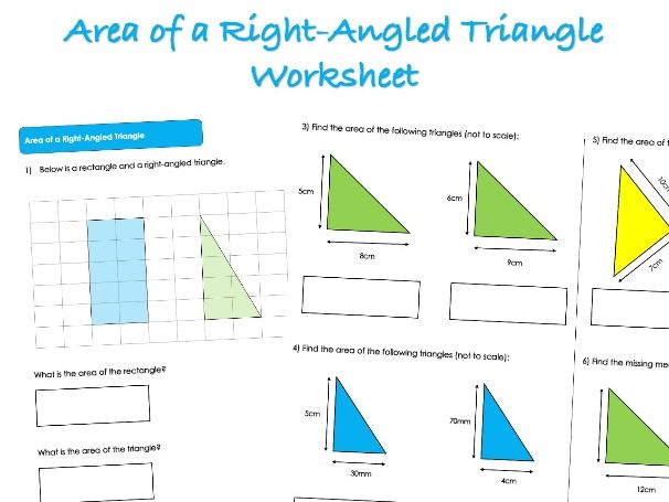 Area, Perimeter and Volume Worksheet - Area of a Right-Angled Triangle