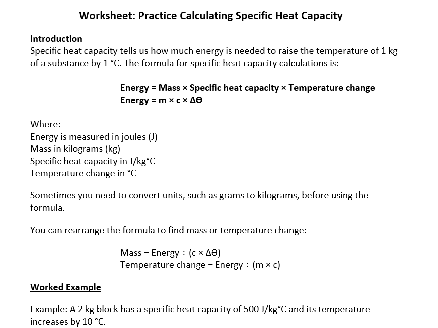 Specific Heat Capacity Calculations