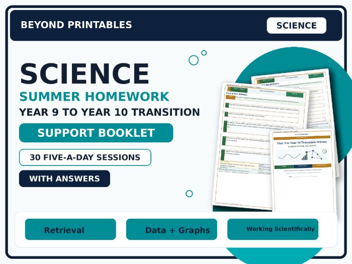 Science Summer Homework Booklet — Year 9 to Year 10 Transition — Support — With Answers
