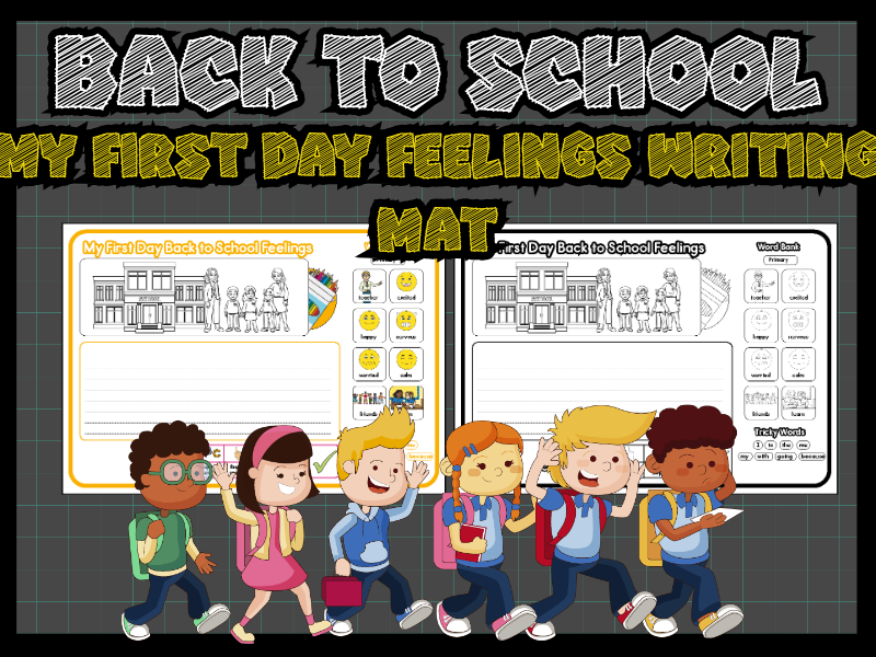 First Day of School Feelings Writing Activity Worksheet with Word Bank Primary
