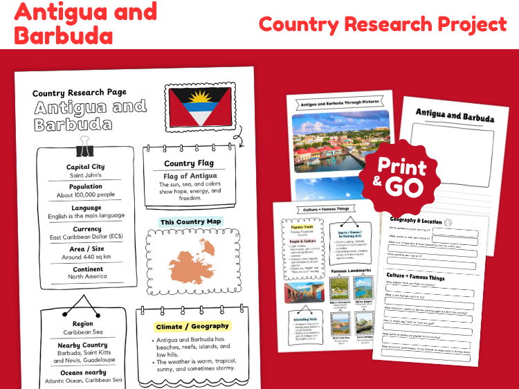 Antigua and Barbuda Country Research Project | Geography & Culture Worksheets