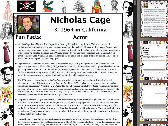 Nicholas Cage PACKET & ACTIVITIES, Important Historical Figures Series