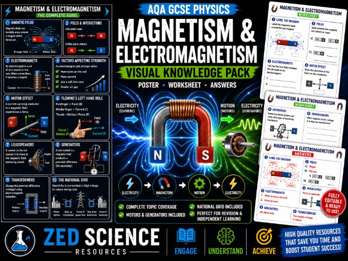 AQA GCSE Physics Magnetism, Motors & Generators Revision Pack | Knowledge Poster, Worksheet & Answer