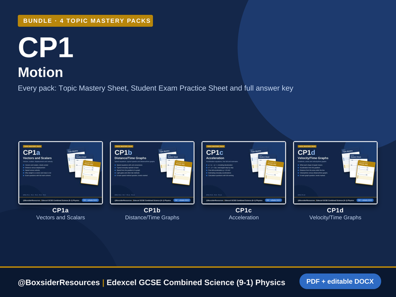 CP1 Motion | Edexcel Combined Science (9-1) | 4 Topic Mastery Pack Bundle