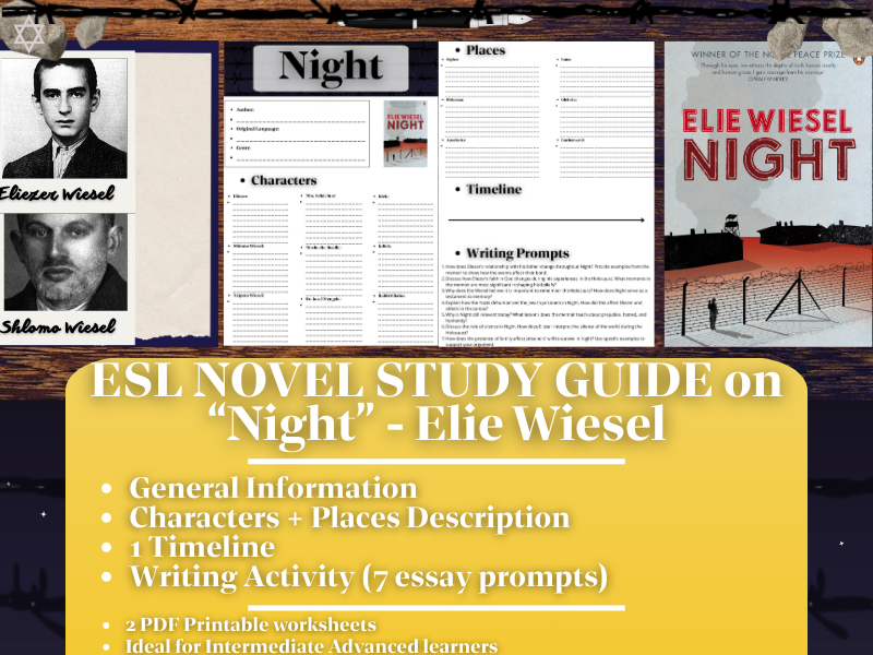 ESL Novel Study Worksheets on "Night" by Elie Wiesel - Freebie