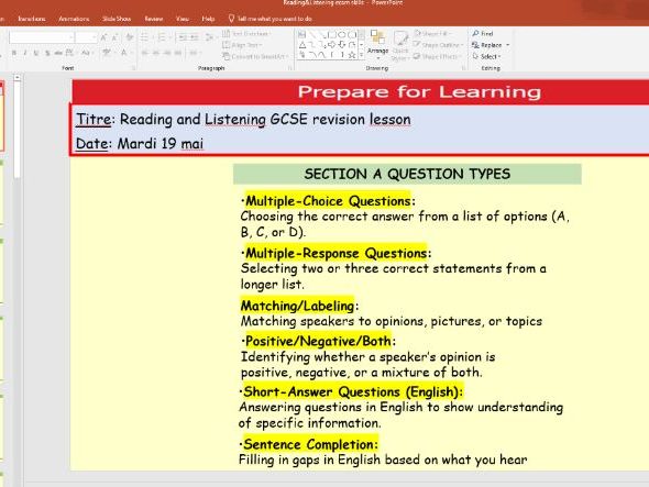 French GCSE Reading and Listening exam skills (2026 new spec)