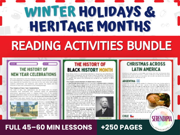 Winter Holidays & Observances (United States) Reading Passages & Comprehension Activities for KS3, KS4 Literacy | BUNDLE