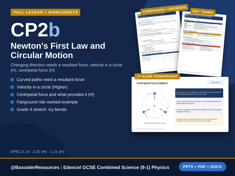 CP2b Newton's First Law and Circular Motion | Edexcel Combined Science (9-1) | Lesson + Worksheet