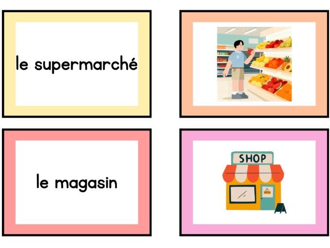 French Vocabulary Visual Flash Cards (No prep - pictures/words)