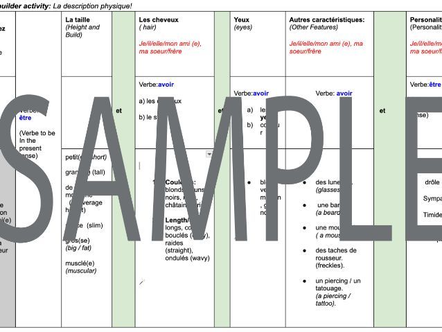 Sentence builder- La Description Physique