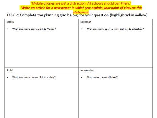 AQA English Language Paper 2 Q5 Plan