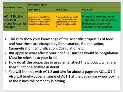 Unit 3 - Level 3 Food Science and nutrition break down of the ACs